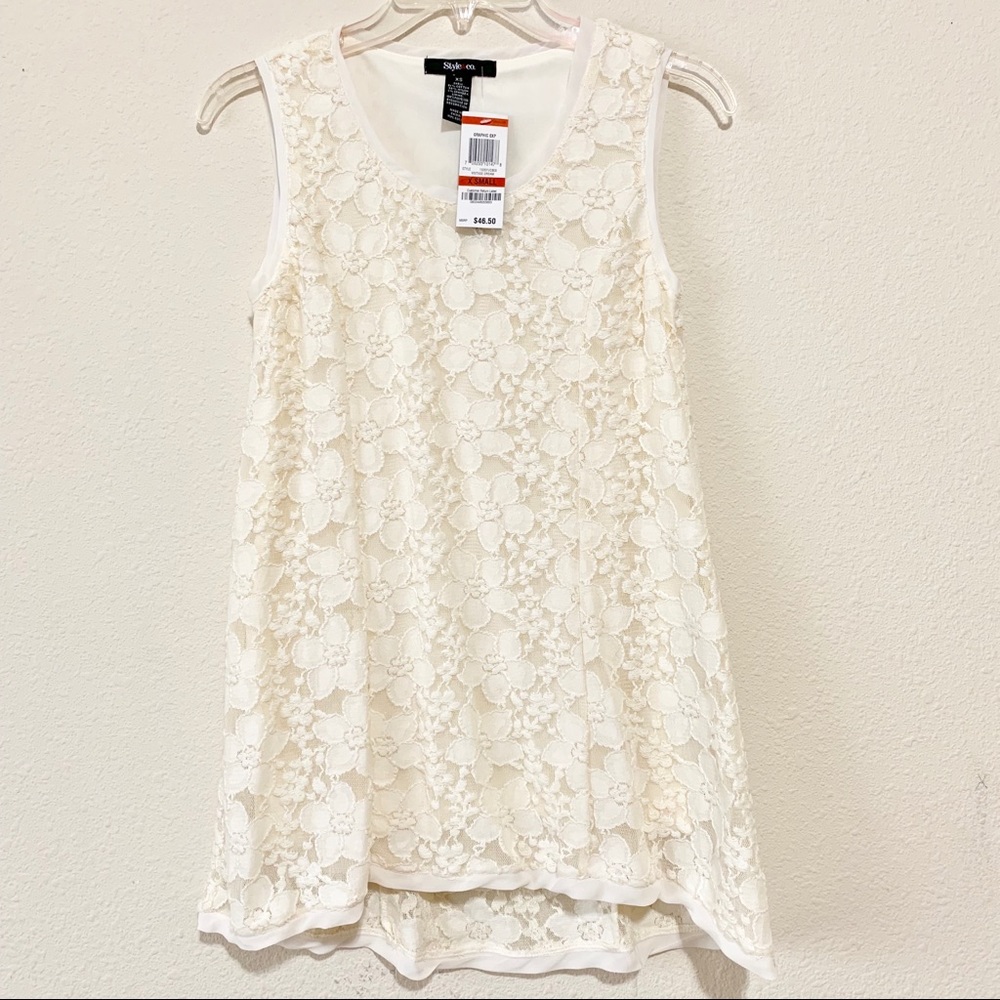 Style&Co Ivory Lace Lined Sleeveless Tunic